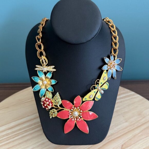 Joan Rivers Classics Collection Garden Party Gold-Tone Enamel Necklace W/ Floral - Picture 2 of 10